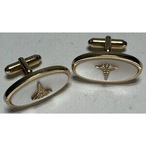 VTG Anson Gold Tone Mother Of Pearl Oval Cufflinks Doctor Nurse RN Cuff Links